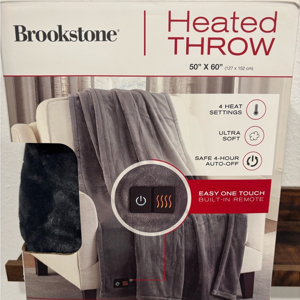 Brookstone Electric Heated Throw 4Heat Settings Super Soft 50”X60” NWT